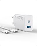 Anker 20 W USB C Charger, iPad Power Supply, USB Fast Charging Power Supply, iPad Charger, Compatible with iPhone 16/15/iPhone 15 Plus/iPhone 15 Pro/iPhone 15 Pro Max/iPad and More (with 150 cm USB-C